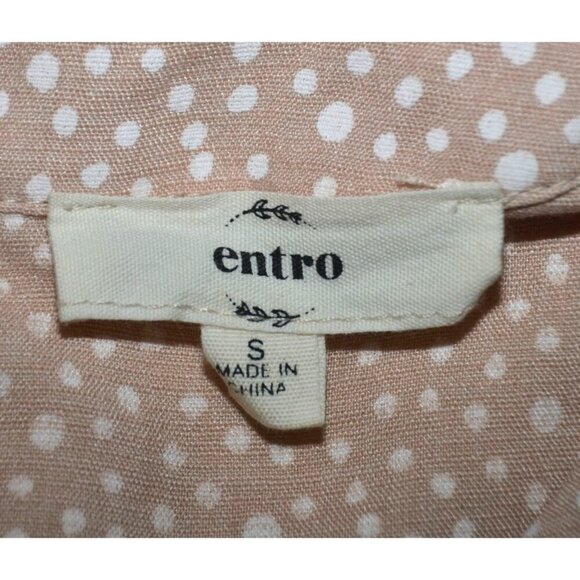 Entro Beige & Pink Cap Sleeve Tiered Blouse Top Size S Striped Polka Dots Cute - Picture 11 of 13